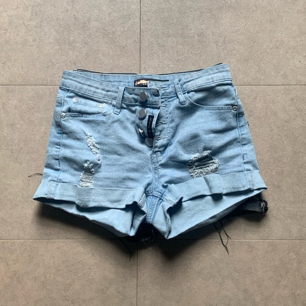 High waisted Blue Distressed Women Shorts